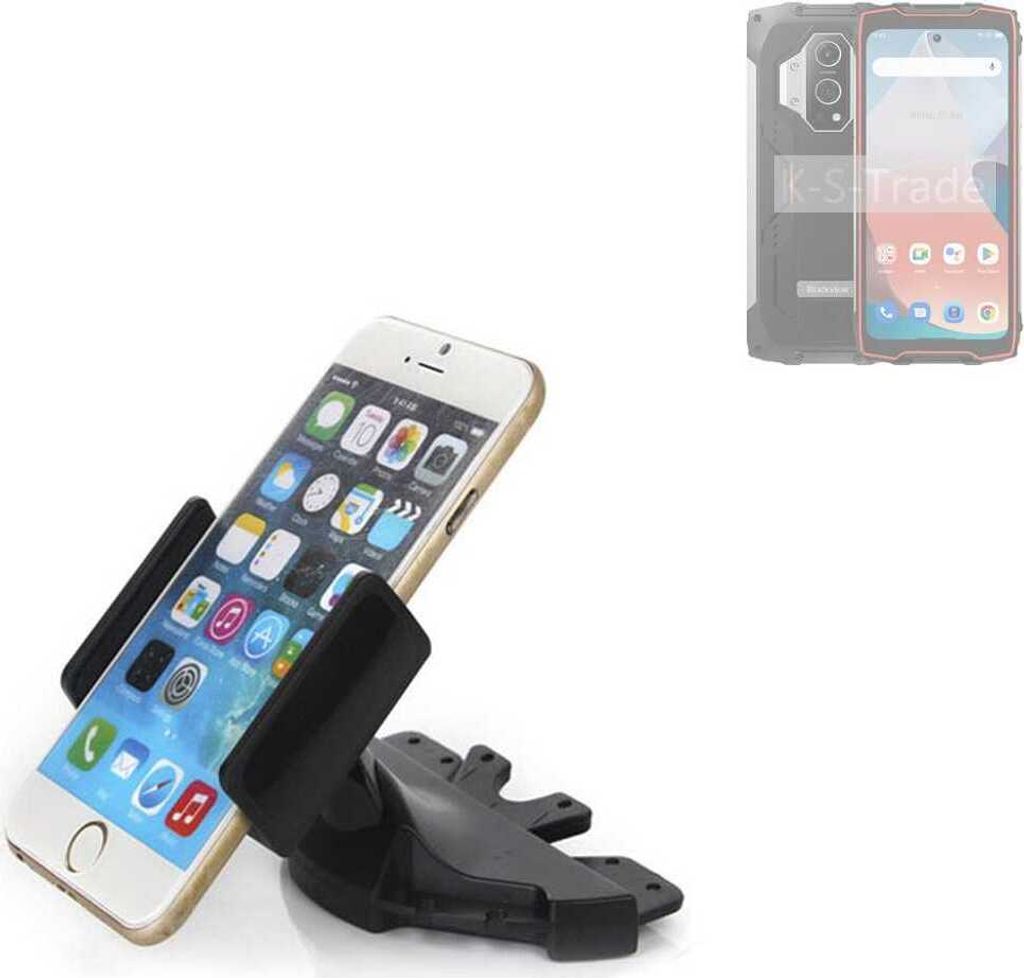 K-S-Trade CD Schlitz Halterung kompatibel mit Blackview BV9300 Autohalterung KFZ-Halter Radio Handy Halterung 360° drehbar schwarz