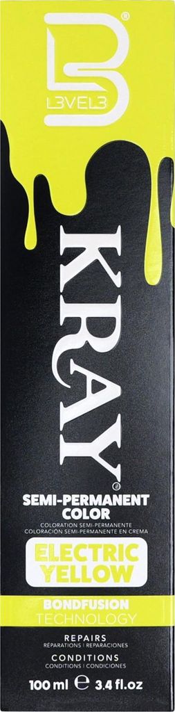 L3VEL3 Kray Color Electric Yellow 100 ml – Semi-permanente Haarfarbe, intensives Gelb, BondFusion, ammoniakfrei