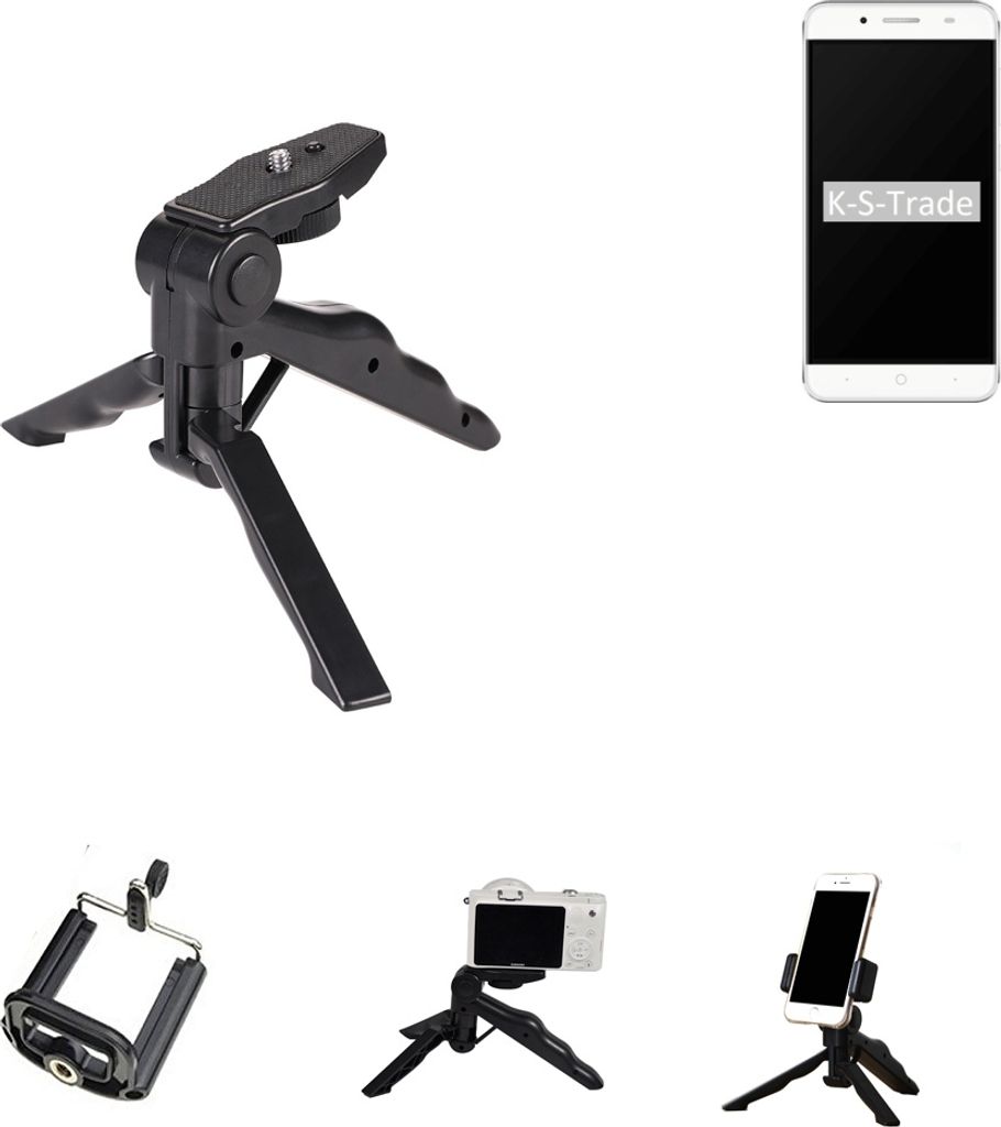 K-S-Trade Stativ Tisch-Ständer Dreibein Handy-Stativ Ständer kompatibel mit ZTE Blade A610 Plus Mini-Stativ Smartphone Tripod Handy-Stativ aus