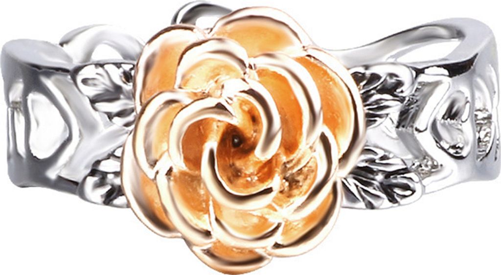 Elegante zweifarbige Damen-Rosenblume, hohles Band, Fingerring, Hochzeit, Schmuck, Geschenk-Roségolden,US 8