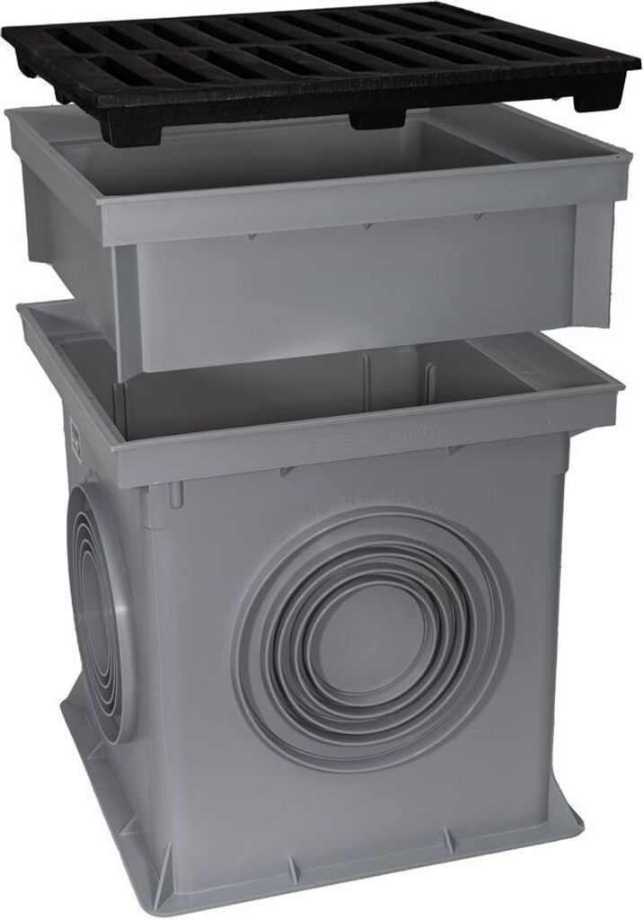 Marley Einlaufschacht 300x300mm mit Gussrost u. Aufsatz Hofablauf Schacht Hofeinlauf befahrbar