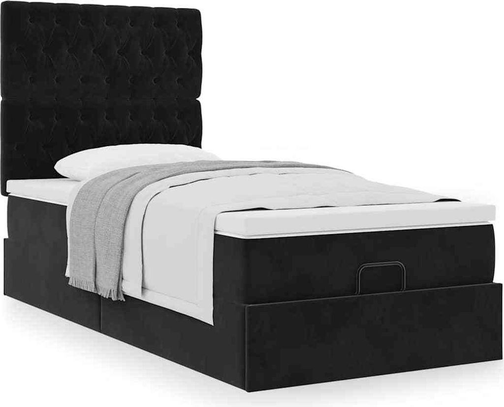 Ottoman-Bett mit Matratzen Schwarz 80x200 cm Samt