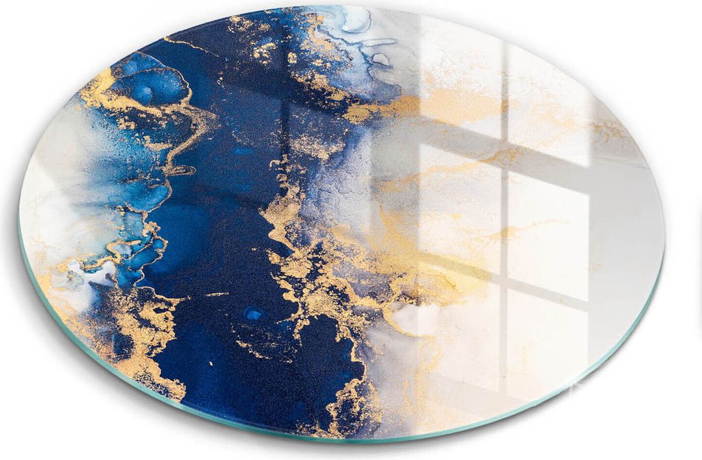 Glasschneideplatte - Herdabdeckplatte - fi40 cm -Schneidebrett - Spritzschutz - Abstraktion mit Blau