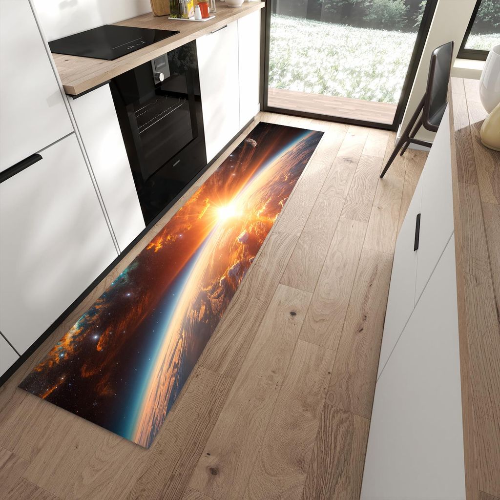 Küchenteppich 60x270cm rutschfest & abwischbar PVC Läufer - Sonnenaufgang Erde