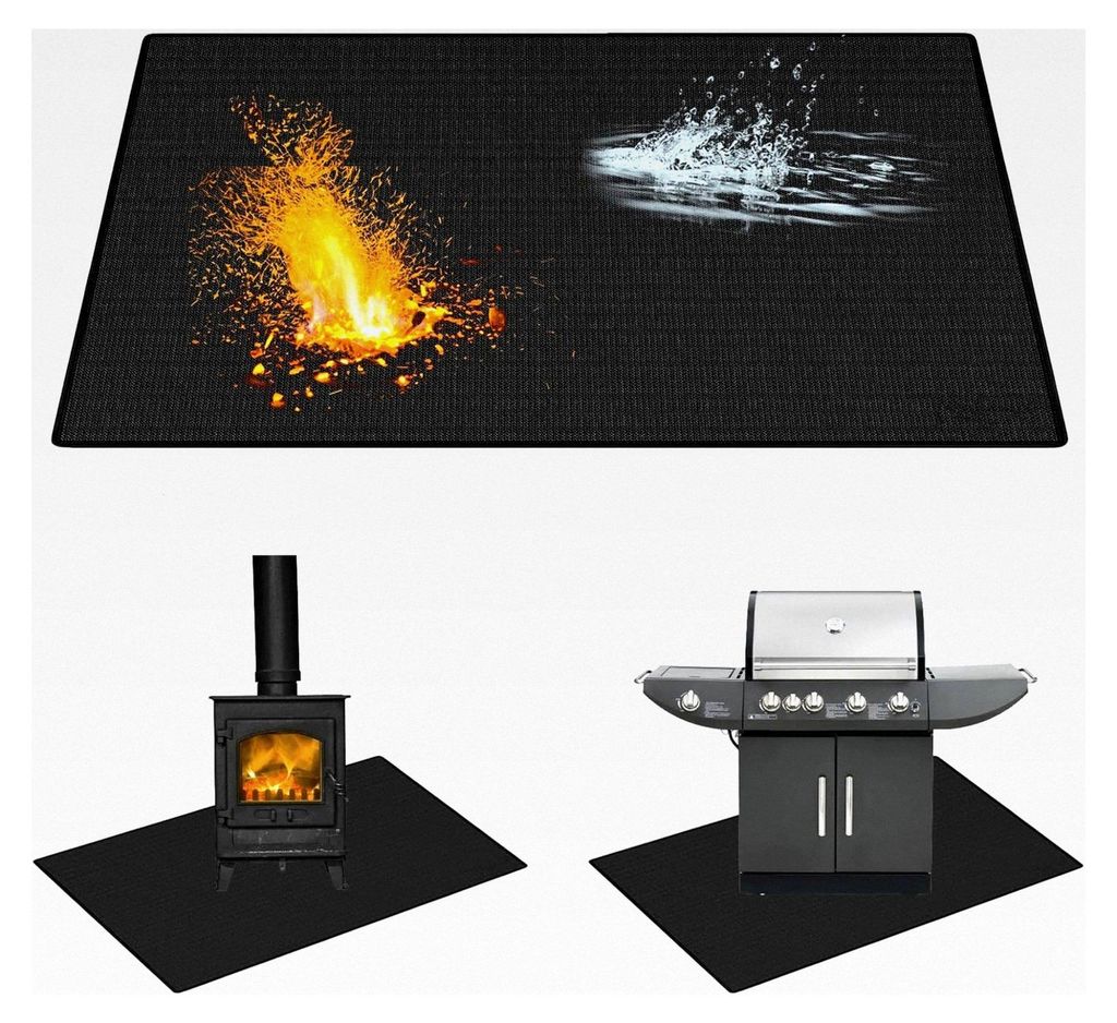 Grillmatte Bodenschutz, 100 x 180 cm feuerfeste Unterlage mit 3 Schichten Silikon-Glasfaser für Gasgrill, Holzkohlegrill und Kamine