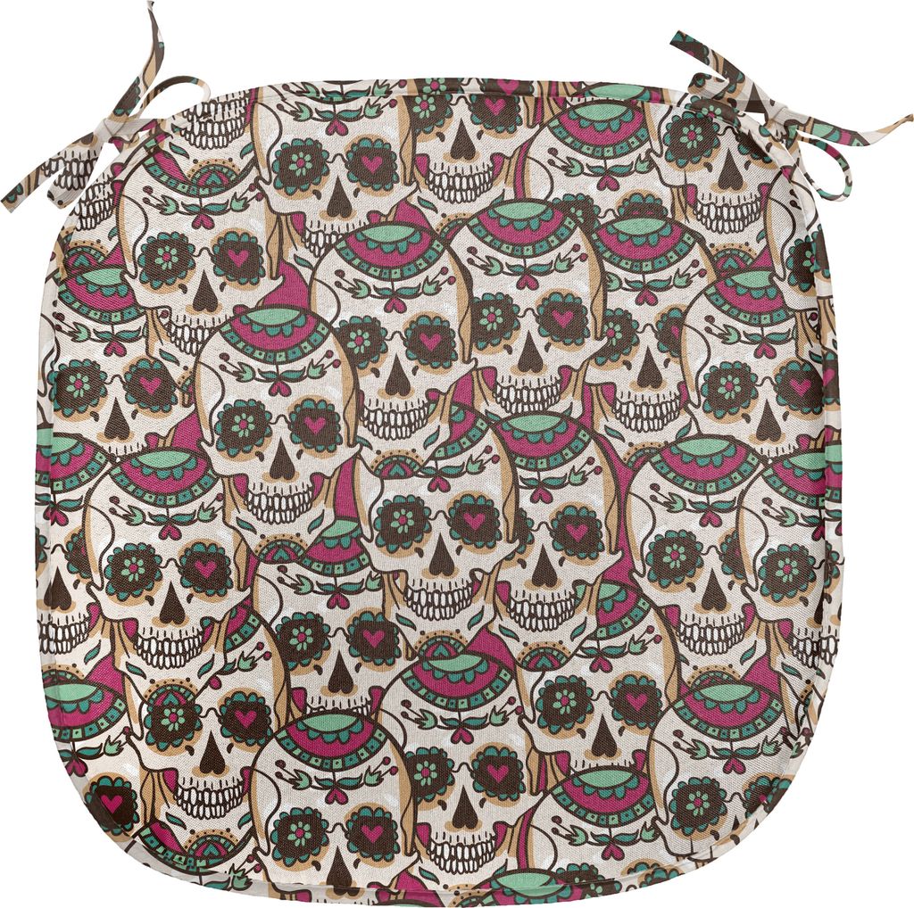 ABAKUHAUS Zuckerschädel Polster für Esszimmerstühle, Paisley-Blumenmuster, Dekoratives wasserfestes Kissen mit Riemen für Küchensitze, 40 cm x...