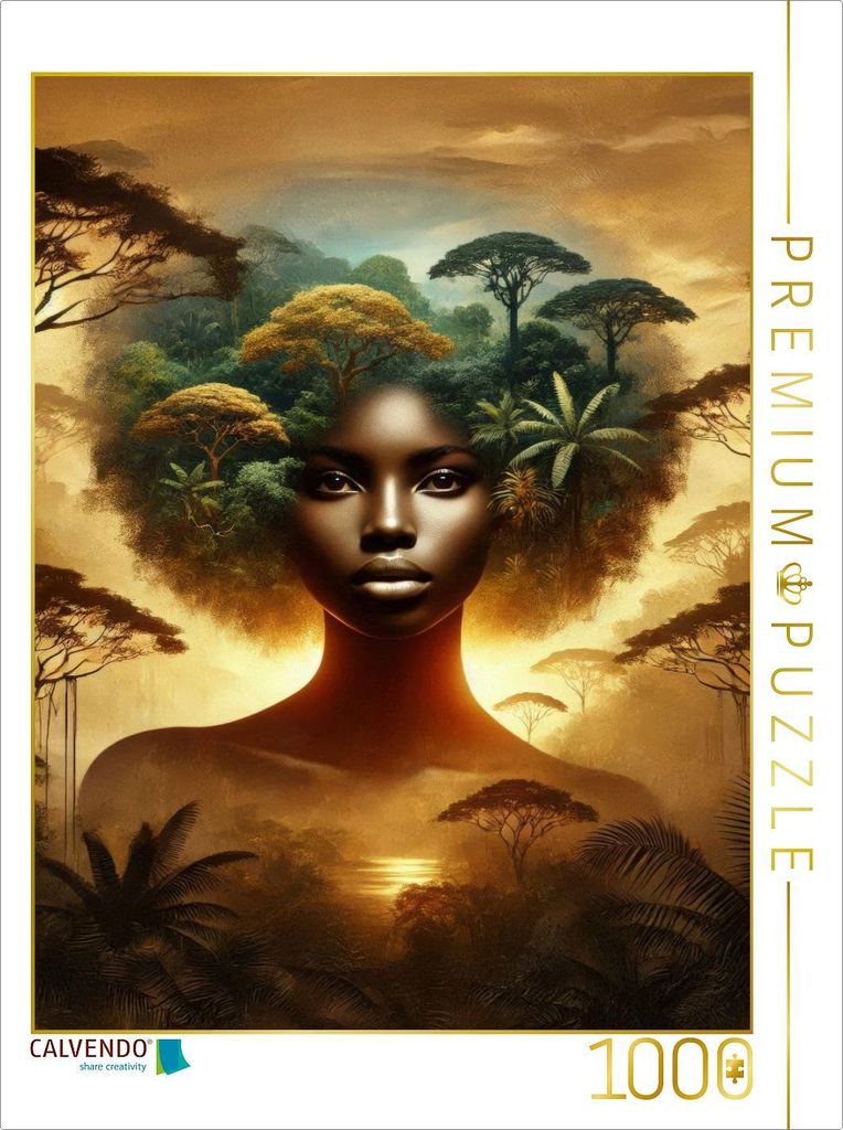CALVENDO Puzzle Doppelbelichtung einer afrikanischen Frau in der Savanne | 1000 Teile Lege-Größe 64x48cm Foto-Puzzle für glückliche Stunden