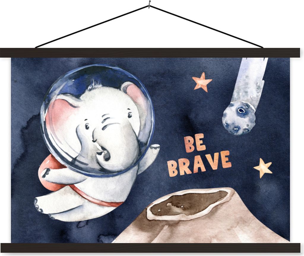 MuchoWow Textilposter Sei tapfer' - Elefant - Sprichwörter - Zitate - Junge - Mädchen - Kinder 60x40 cm mit schwarzem Rahmen - Hölzernes