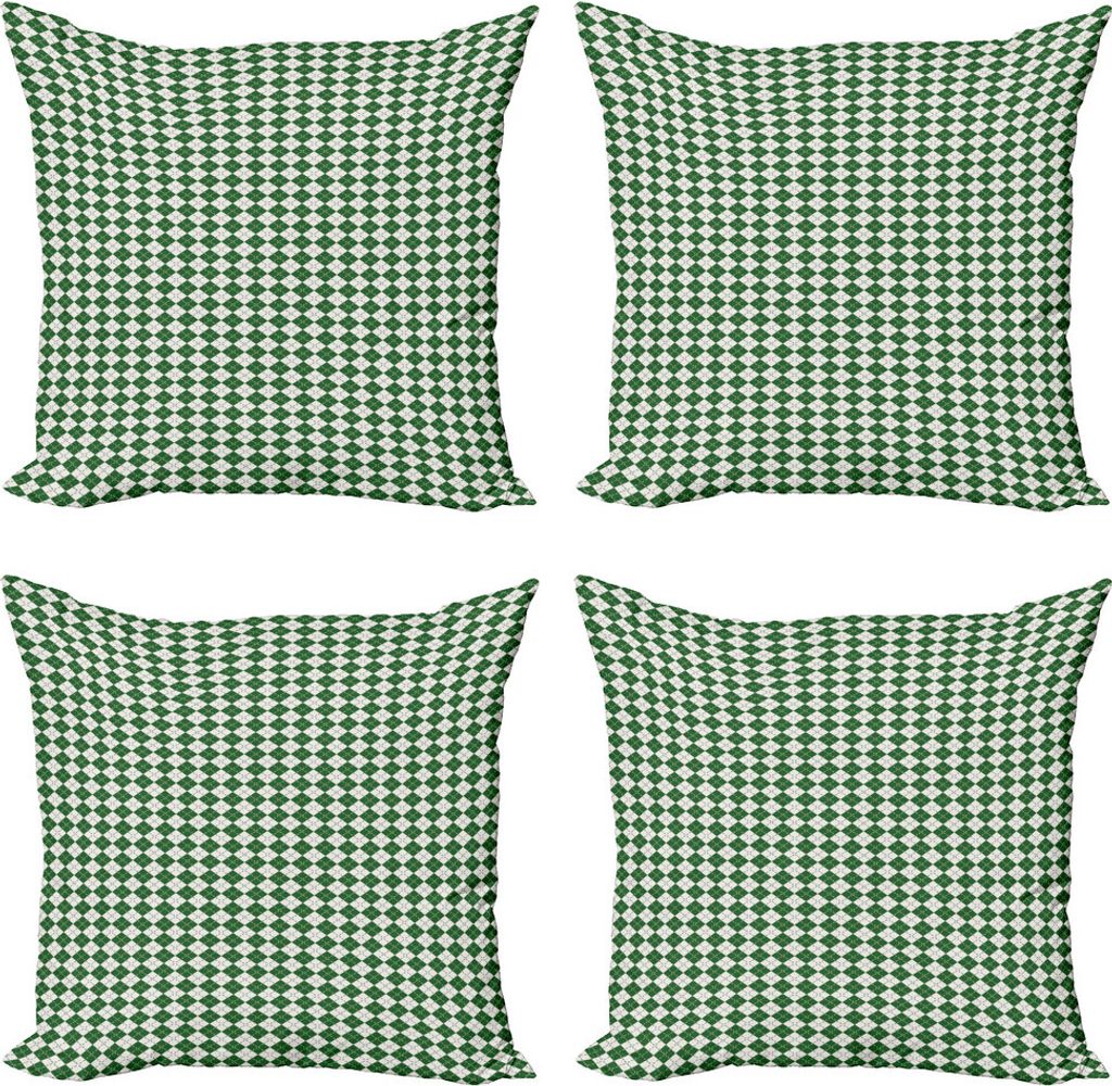 ABAKUHAUS Weihnachten Kissenbezug Set (4 Stück), Retro Argyle, Moderner Doppelseitiger Digitaldruck, 45 cm x 45 cm, Grün Weiß