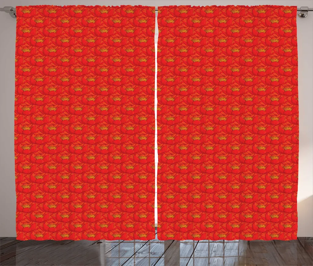 Rideau de Décoration Tropical Vermillon 280x225 cm en Tons Chauds Pro
