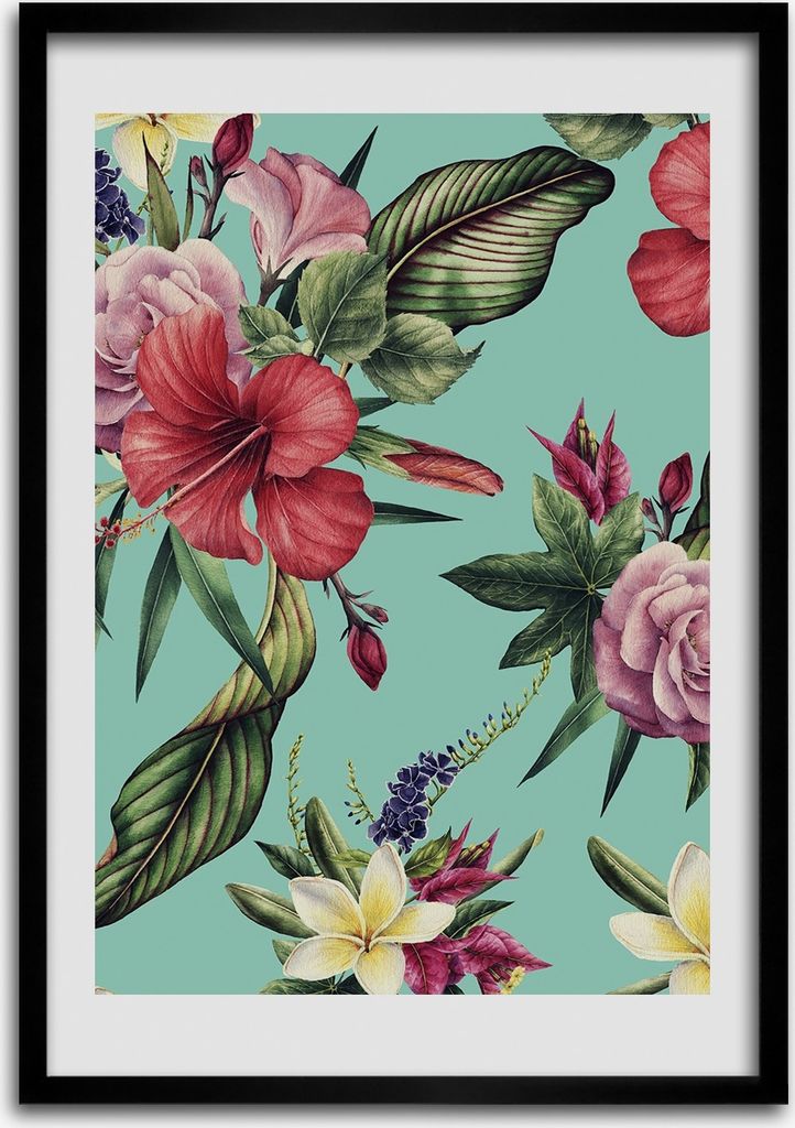 Bild - Bilderrahmen - 50 cm x 70 cm - MDF - Rahmen - Wandkunst Hawaii-Muster