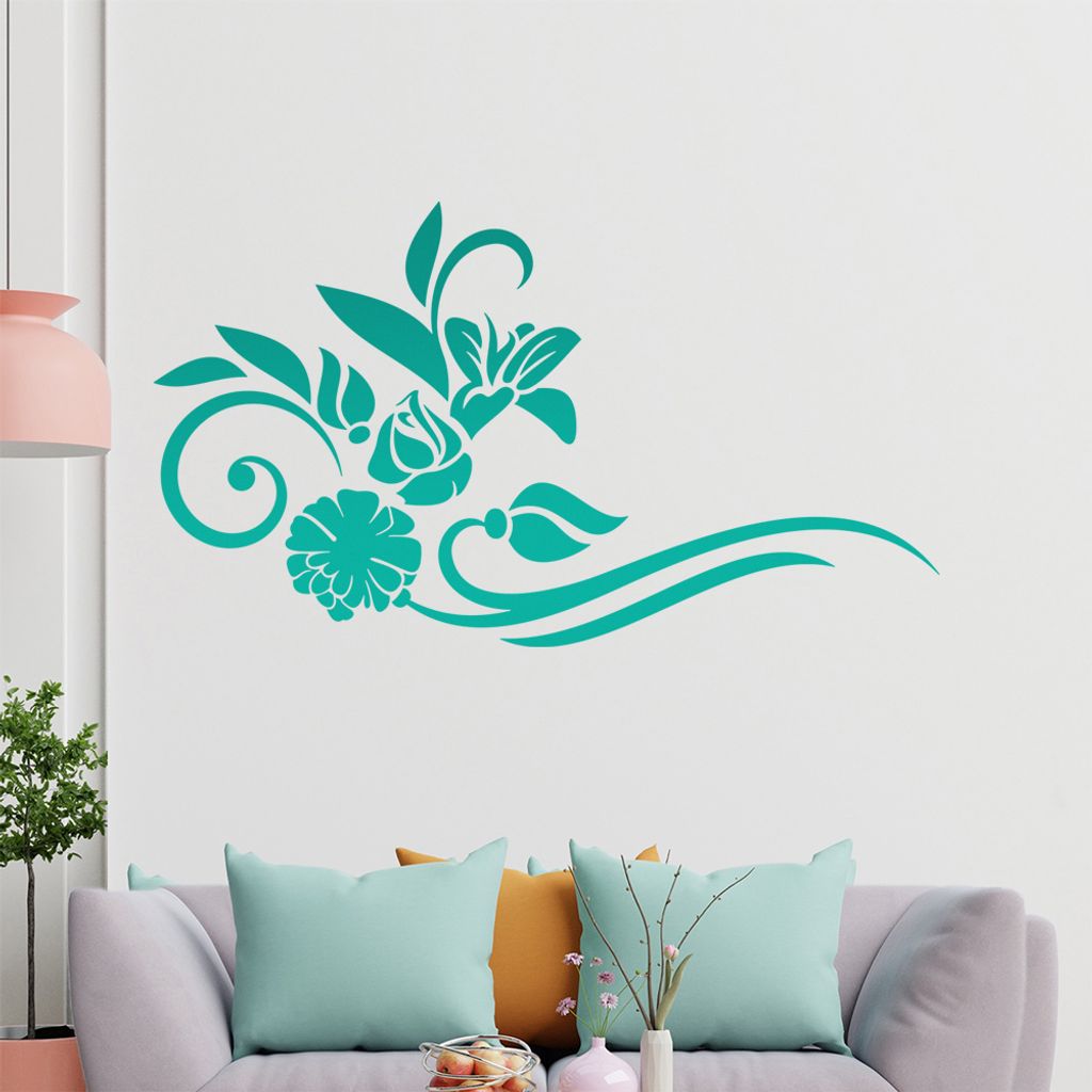 Blumen - Linien Wandtattoo in 6 Größen - Wandaufkleber Wall Sticker - Dekoration, Küche, Wohnzimmer, Schlafzimmer, Badezimmer