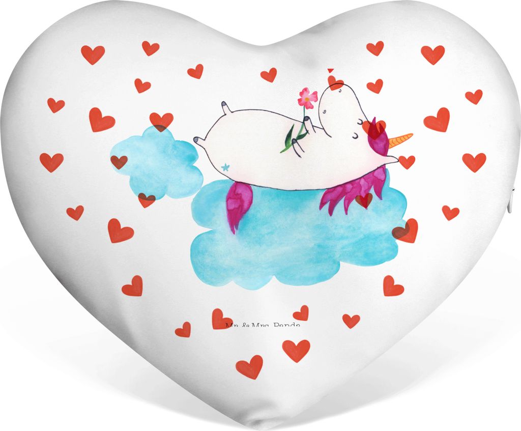 Mr. & Mrs. Panda Dekokissen Einhorn Verliebt - Weiß - Geschenk, Freundin, Sofakissen, Unicorn, Wolke, Liebe, Herz Kissen, Kuschelkissen, Schmuseki...