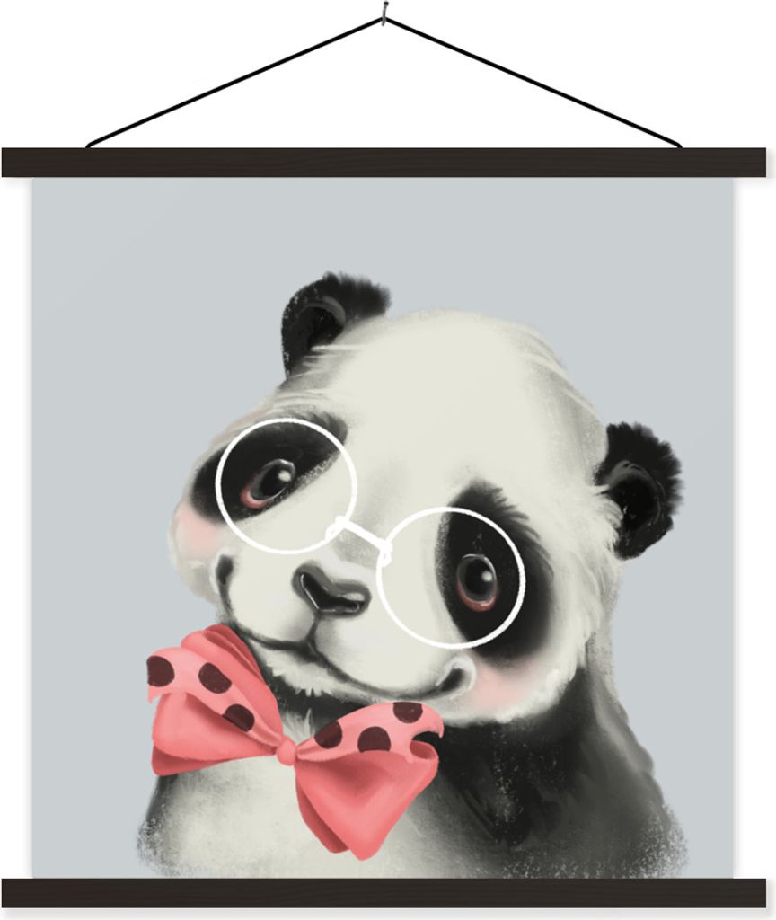 MuchoWow Textilposter Panda - Kinder - Schleife 120x120 cm mit schwarzem Rahmen - Aufhängungsset