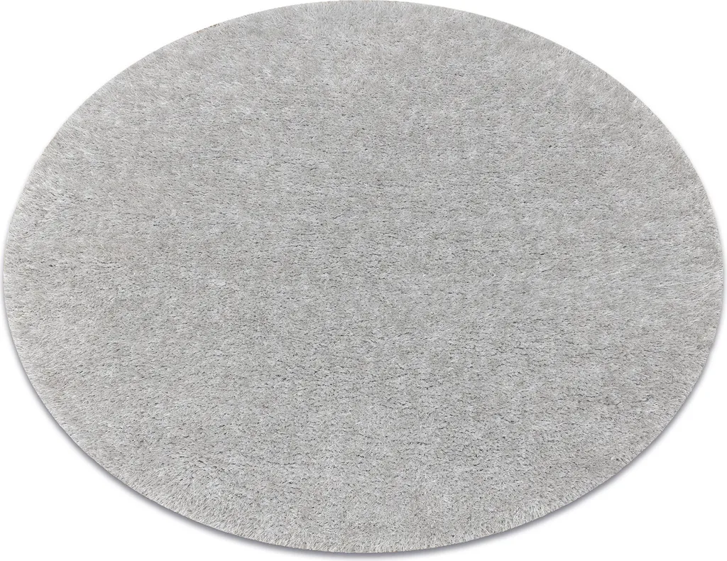 Tapis de salon rond poils longs gris argenté BUENOS diamètre 100cm