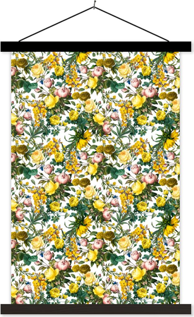 MuchoWow Textilposter Pfingstrose - Gelb - Muster 120x180 cm mit schwarzem Rahmen - Fotos