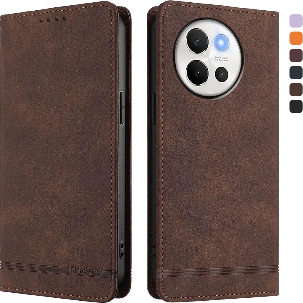 Hülle für Vivo V30e / V40 Lite 5G, Retro Kunstleder Ständer Klapphülle mit Kartenfächer und Magnetische Braun