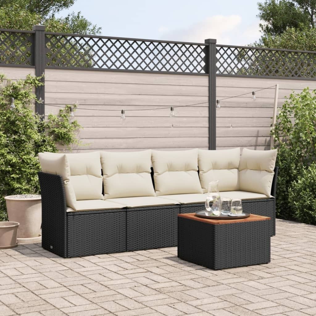 Design 5-tlg. Garten-Sofagarnitur mit Kissen Schwarz Poly Rattan, Gartenmöbel-Sets 2024 Neu