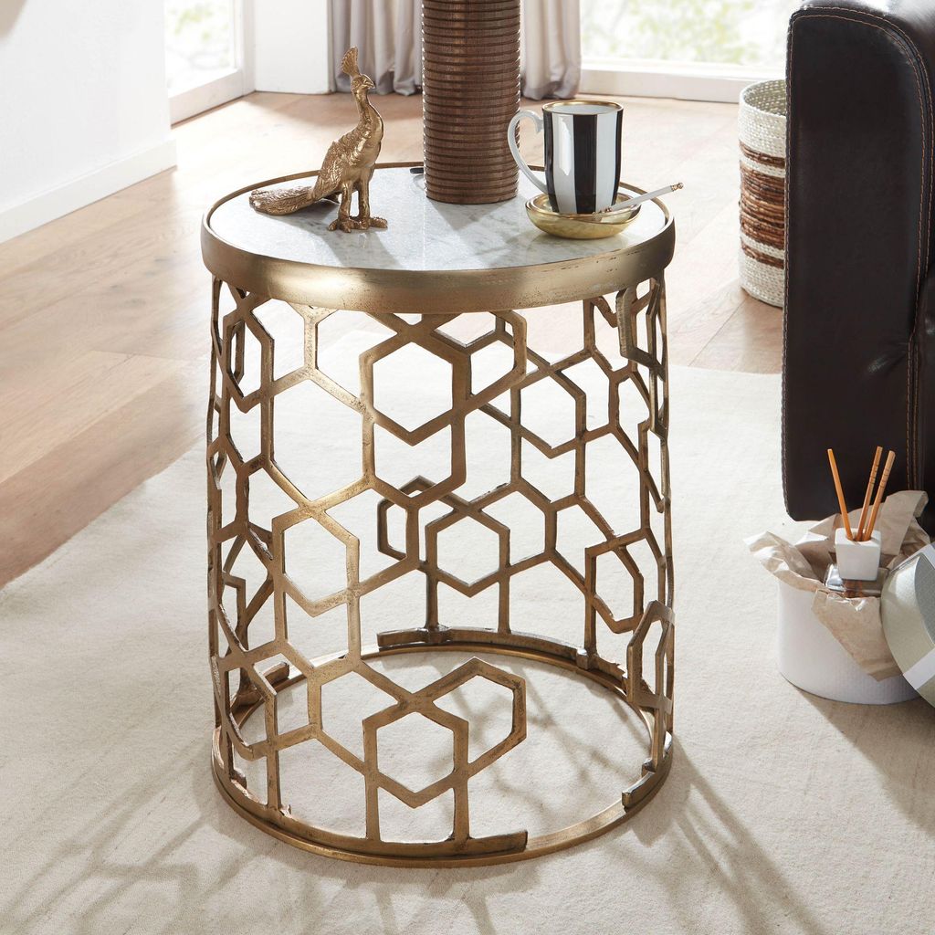 FineBuy Table d'appoint Véritable marbre blanc 44x44x55 cm Image du produit 