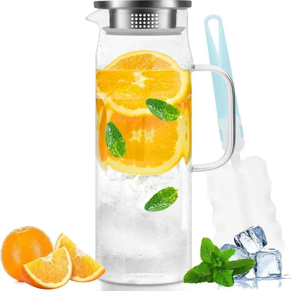 Brocca Vetro Professionale 1,5L: Caraffa Inox per Buffet e Tavola