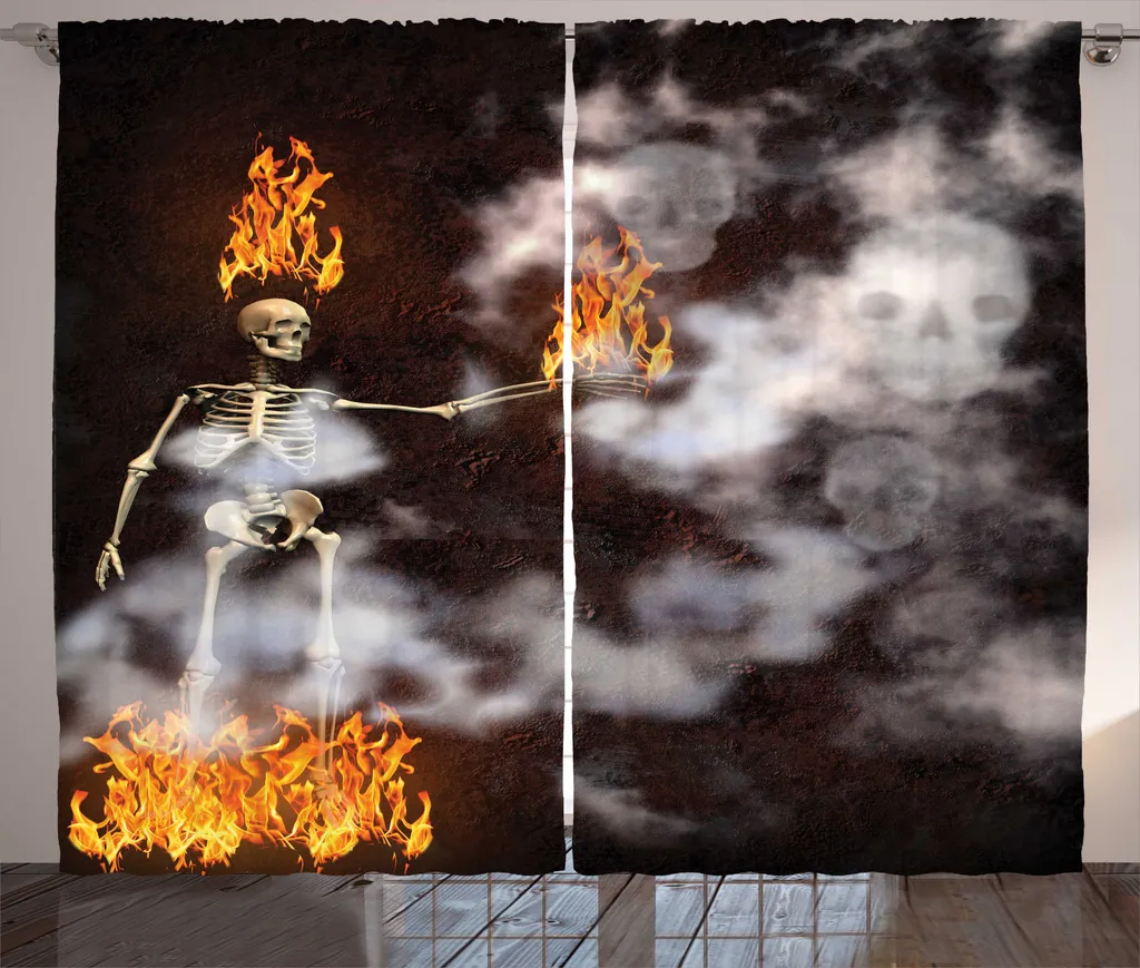 Rideau rustique ABAKUHAUS Squelette Smokey Skull Body on Fire 280x225cm