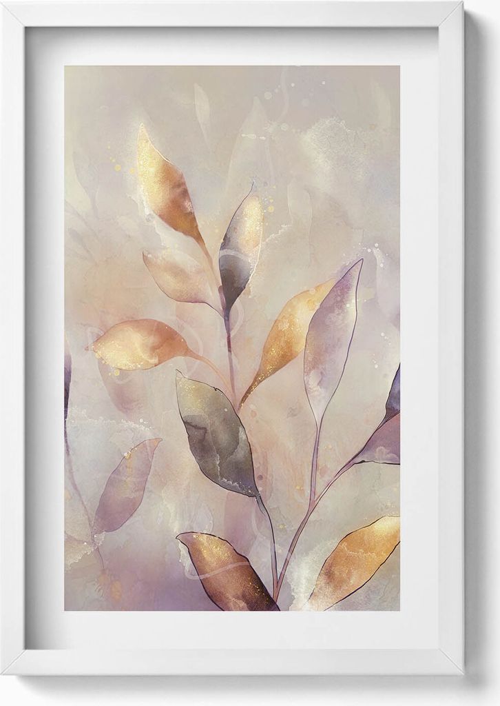 Gemalte Boho-Blätter– Wandbild mit Rahmen – Gerahmtes Bild – Wanddekoration – 40x60 cm – Weiß