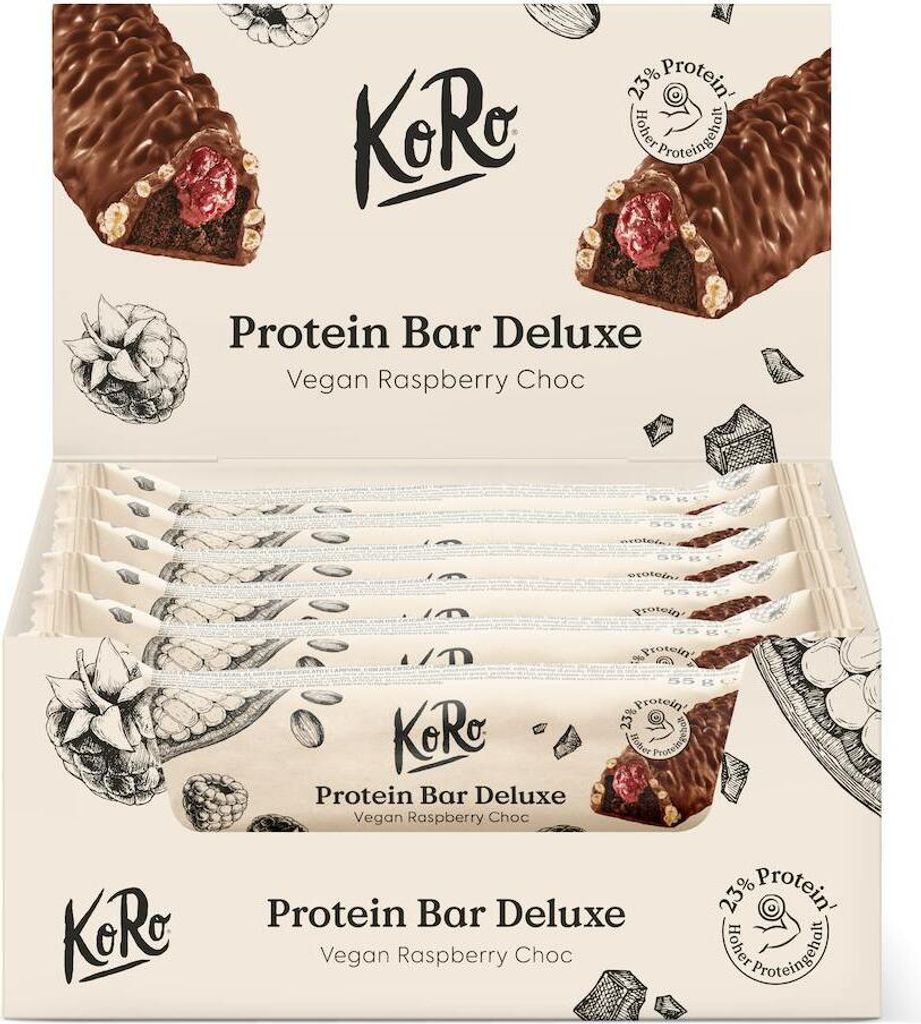 KoRo | Protein Bar Deluxe Vegan Raspberry Choc 12 x 55 g Produktbild 