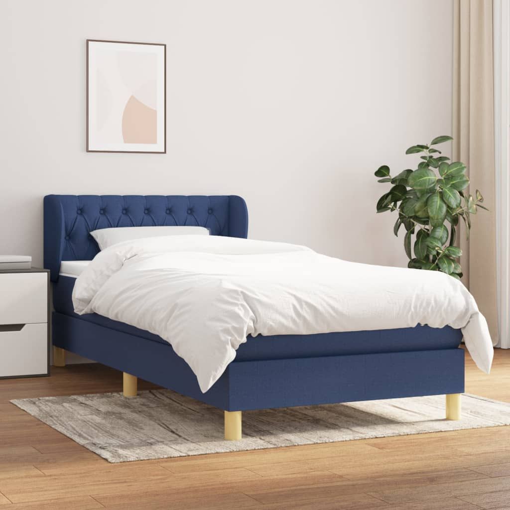 The Living Store Boxspringbett mit Matratze Blau 100x200 cm Stoff