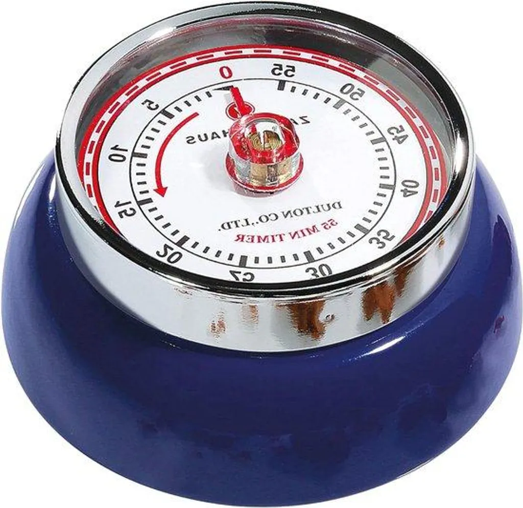 Minuteur de cuisine mécanique en acier bleu marine - Style rétro chic