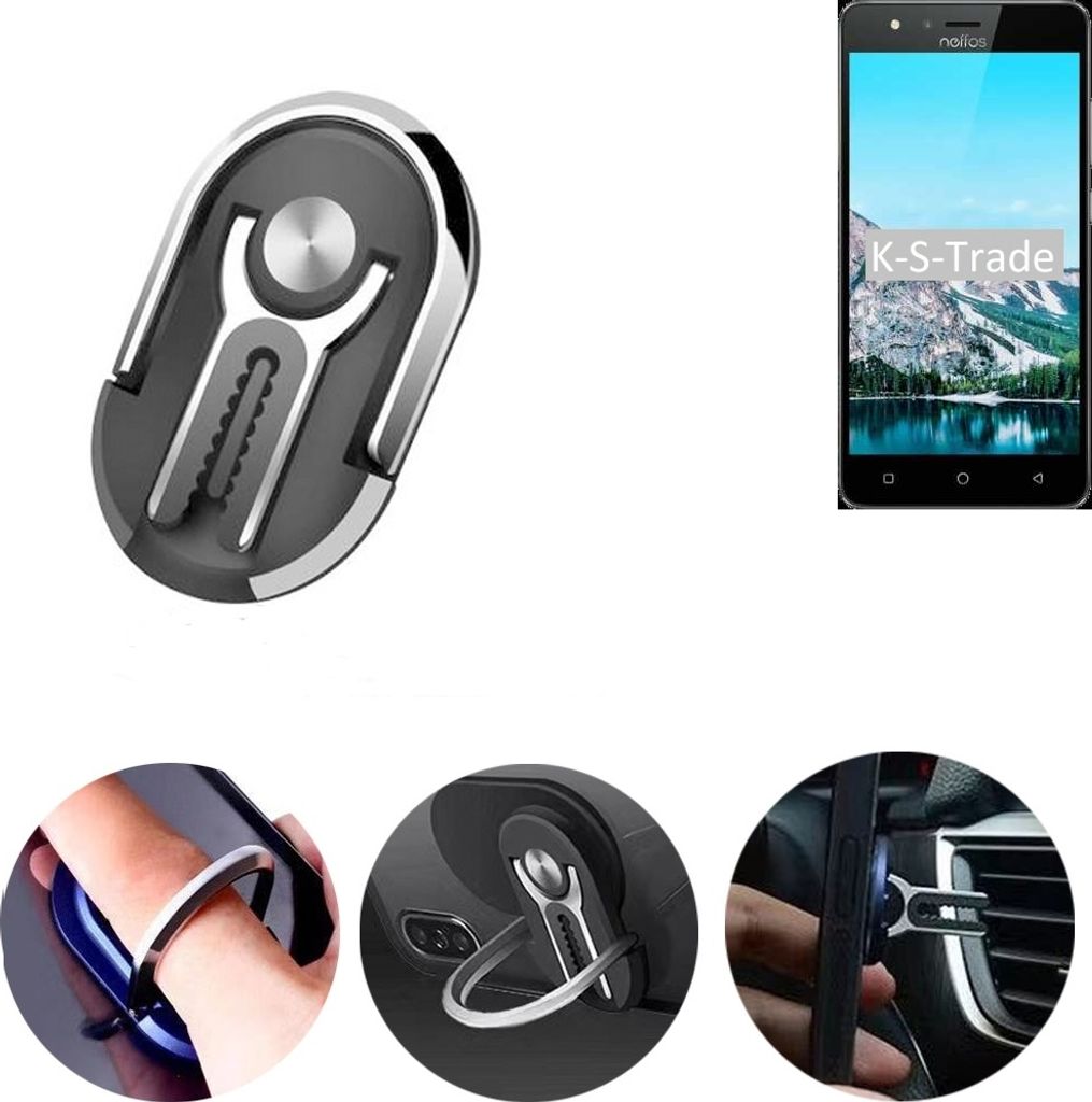 K-S-Trade 3in1 Smartphone-Ring Handy-Ring kompatibel mit TP-LINK Neffos C5S Fingerhalterung Handyring Tischständer Lüftungsgitter-Halterung Tisch