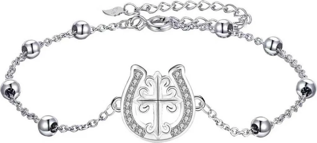 Bracelet fer à cheval en argent 925 sterling avec croix pour femme