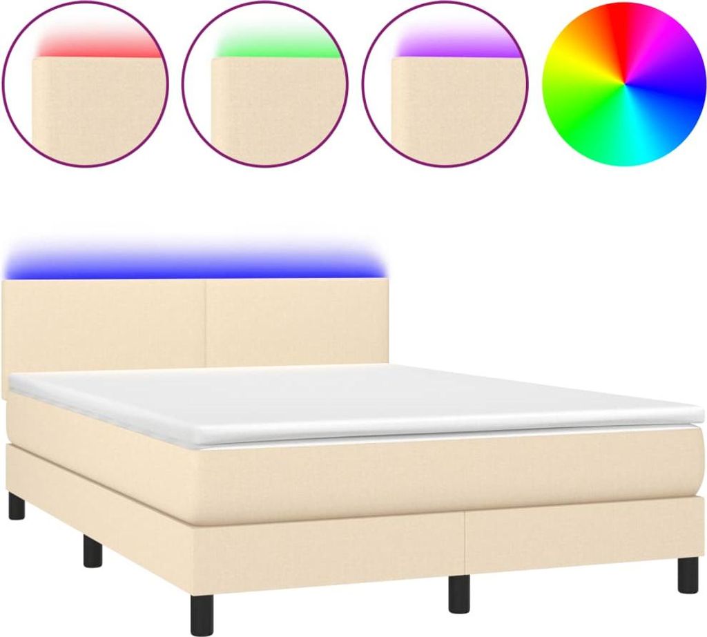 vidaXL Boxspringbett mit Matratze & LED Creme 140x190 cm Stoff