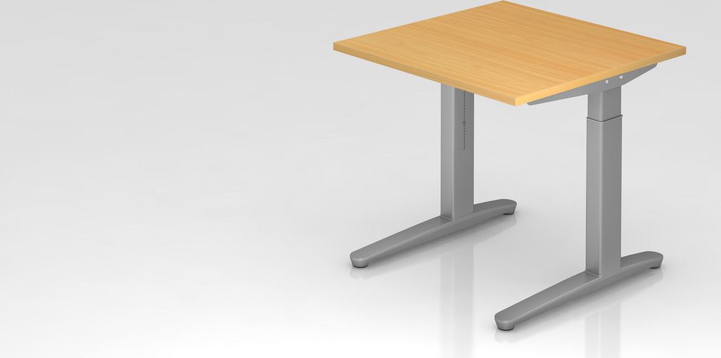 Schreibtisch Mika | Buche | Silber Gestell | BxT 80x80cm | Arbeitshöhe 65-85cm | höhenjustierbar, 1cm Raster | C-Fuß-Gestell | Rechteckform