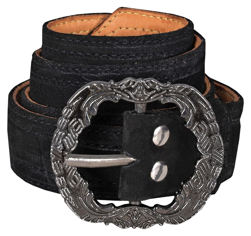 Schwarzer Ledergürtel, handgefertigt in Deutschland aus hochwertigem Rindsleder. Mit traditioneller Metallschnalle, die Langlebigkeit und Eleganz vereint – perfekt für legere sowie formelle Outfits.