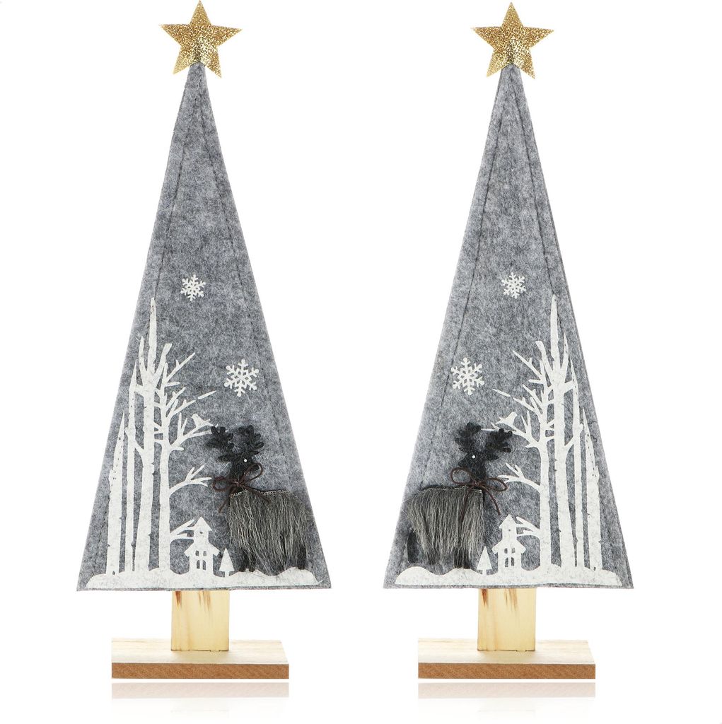 COM-FOUR 2x dekorativer Aufsteller für Weihnachten - Tannenbaum aus Filz mit Fuß aus Holz - Weihnachtsbaum als Deko für Tisch und Fenster