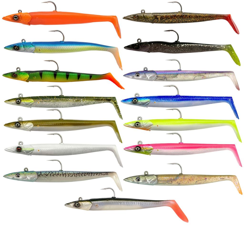 Savage Gear Sandeel V2 - 2 Gummifische + 1 Jigkopf, Größe / Gewicht / Farbe:17.5cm / 65g / Lemon Back Fluo