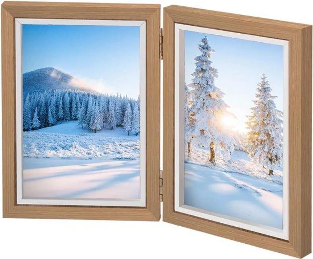 Cadre photo pliable pour 2 photos en bois naturel format 13 x 18 cm