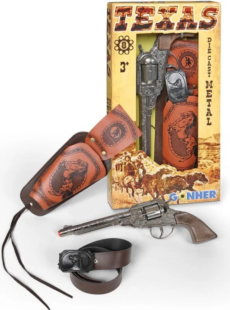 Pistolet 8-Sch métal pour déguisement de shérif avec ceinture de combat