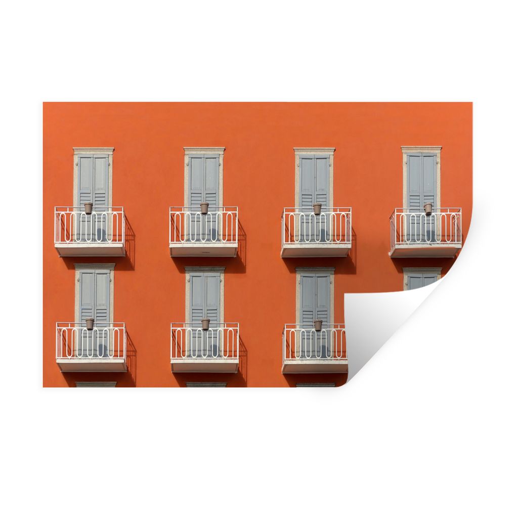 MuchoWow Wandtattoo Wandsticker Wandaufkleber Tür - Balkon - Architektur - Palme - Orange 120x80 cm Selbstklebend und Repositionierbar - Selbstk...