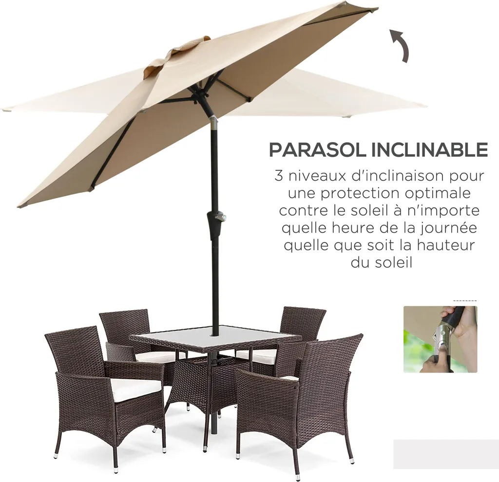 Parasol Droit Inclinable pour Balcon et Terrasse Ø 2,3m Coloris Beige