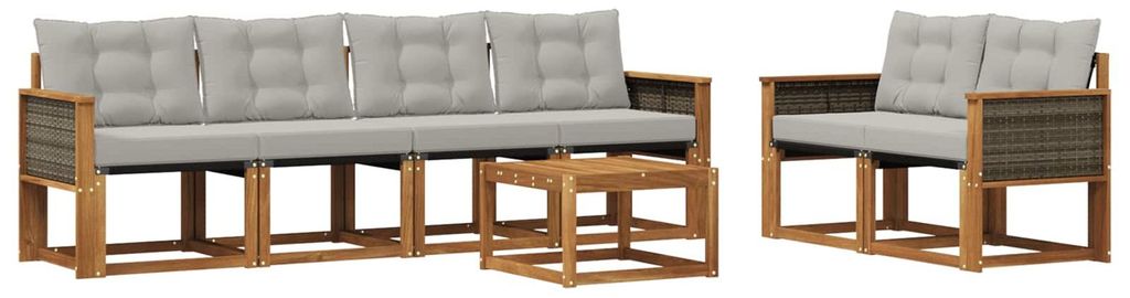 vidaXL Outdoor-Sofagarnitur mit Kissen 7 pcs Natürlich und Hellgrau