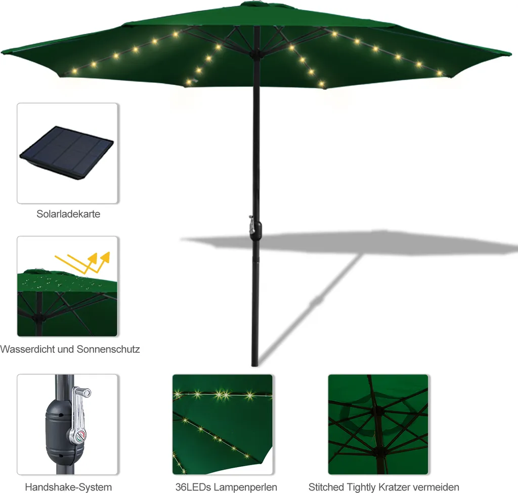 Aopunly Ombrellone da Giardino 350cm con LED e Rotazione - Verde Classico - 4