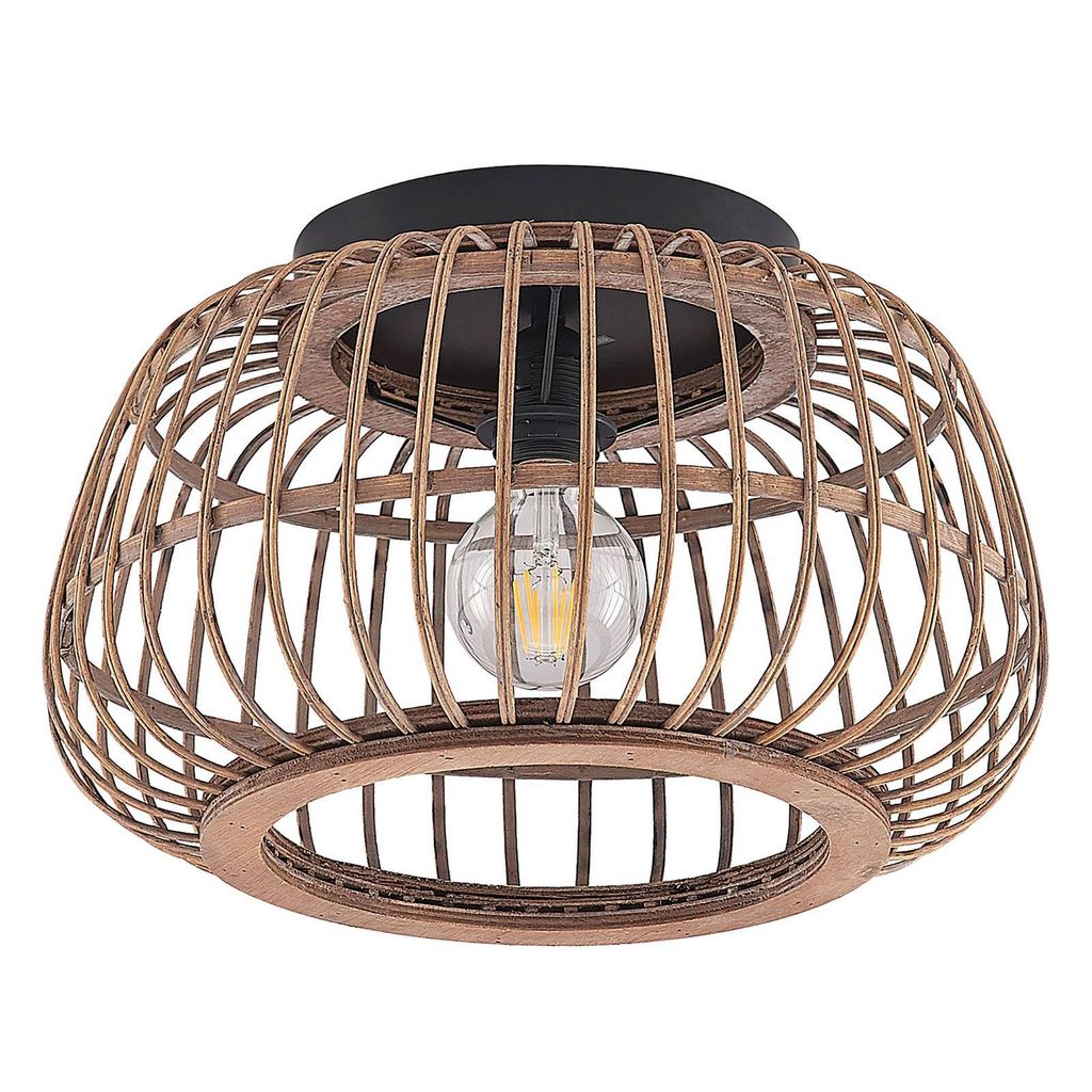 Lindby Deckenleuchte Bominio, Ø 40 cm, Rattan, Holz, E27