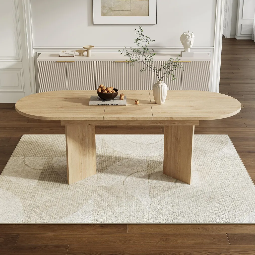 Flieks Table de cuisine ovale extensible 120-160cm bois naturel