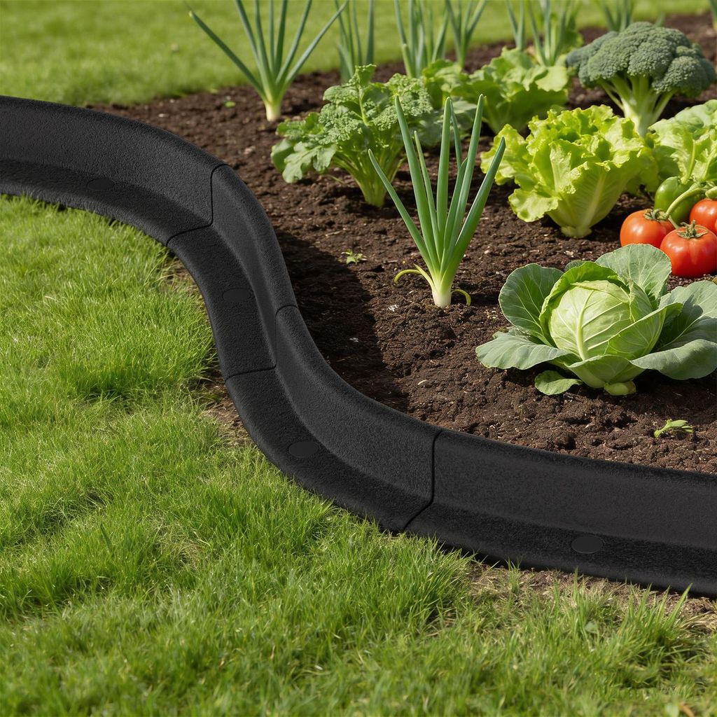 Izrielar 4er Set 4,8 m Rasenkante Beeteinfassung Gartenpalisade Gummi Schwarz mit 16 Erdankern & 8 Verbindern