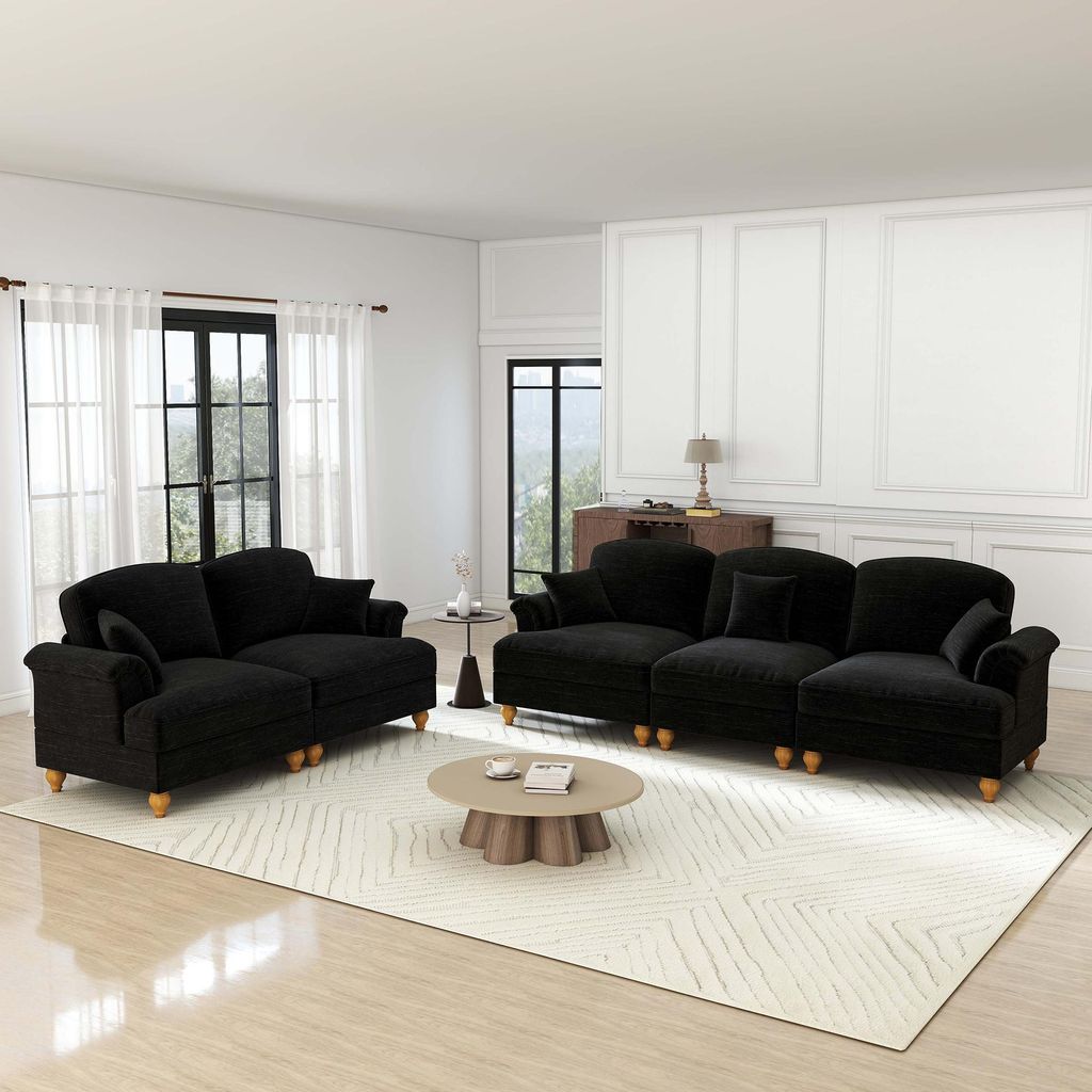 MODFU Klassisches 2-teiliges Modulares Sofa mit Trichter-Armlehnen,Chenille,Dreisitzer mit abnehmbarer Rüschenschürze & spindelförmigen Beinen,S...