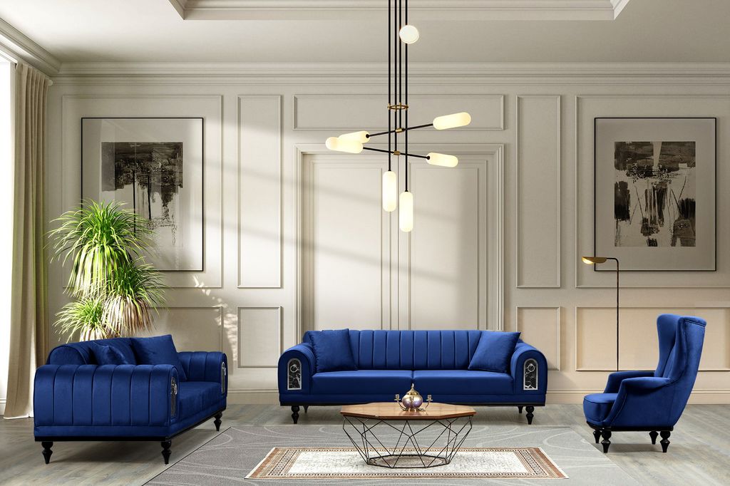 Couchgarnitur QUEEN 3+2+1+1 / Farbe : Marineblau