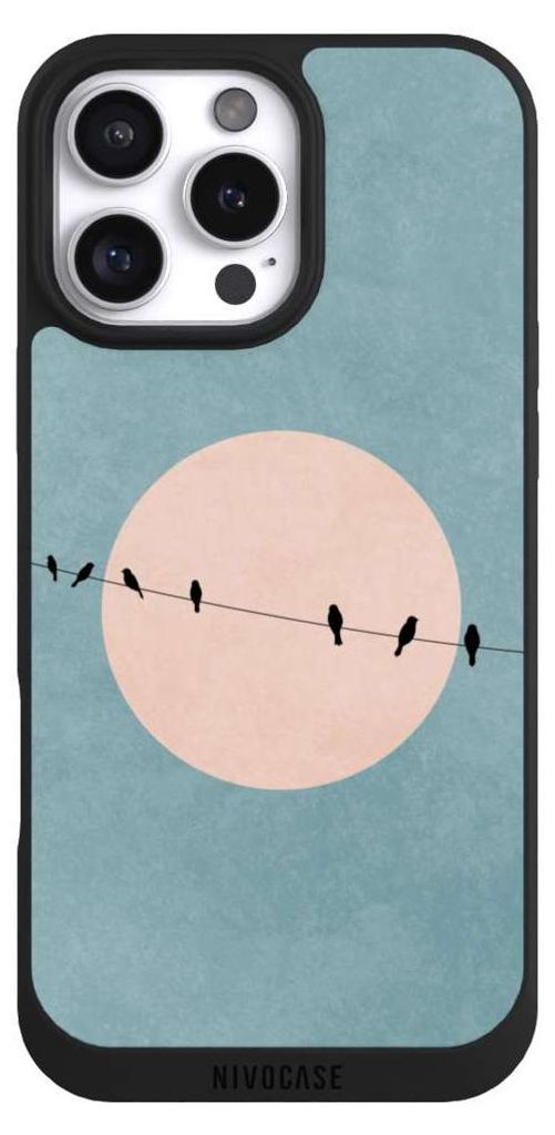 NIVOCASE Handyhülle für Apple iPhone 16 Pro Max Hülle NIVOpure Case Schwarz Mond Vogel türkis