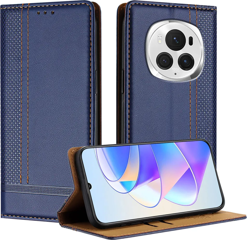 Cover a Libro Honor Magic6 Pro Blu Pelle | Funzione Stand Business