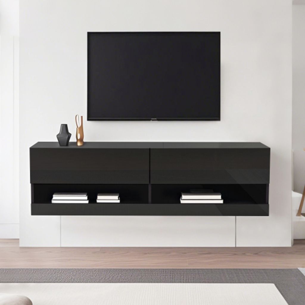 FORSMANO TV Schränk, mit Beleuchtung, 7 Farben einstellbar, wasserdicht, 2 Fächer, Hängend TV Schränk, Lowboard Fernsehschrank, 140 x 35 x 40 cm